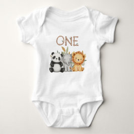 Pastel Tropical Wild One Jungle Safari Tiere Baby Strampler