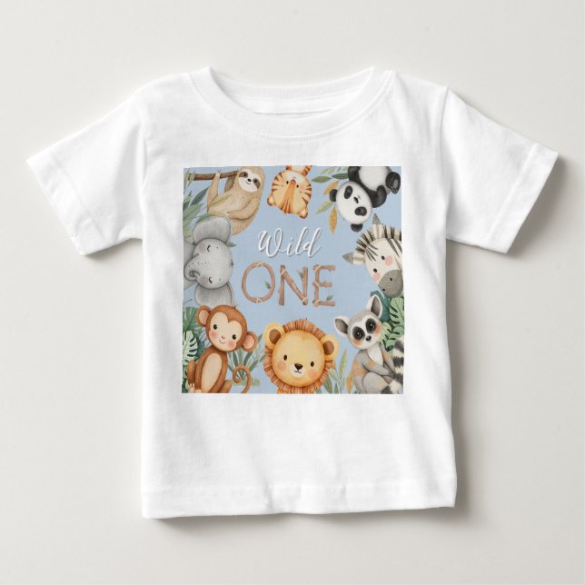 Pastel Tropical Wild One Jungle Safari Tiere Baby T-shirt (Vorderseite)
