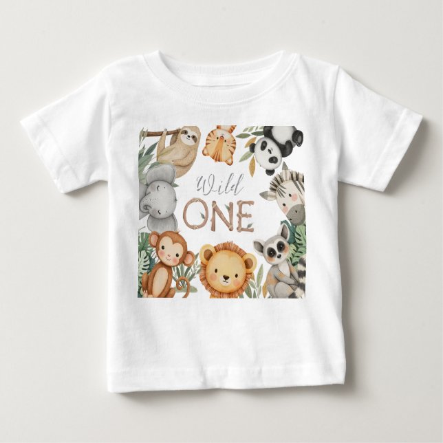Pastel Tropical Wild One Jungle Safari Tiere Baby T-shirt (Vorderseite)