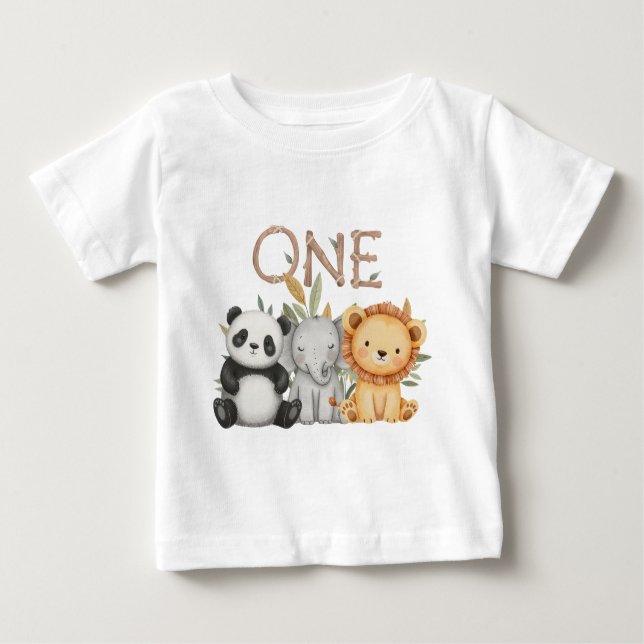 Pastel Tropical Wild One Jungle Safari Tiere Baby T-shirt (Vorderseite)