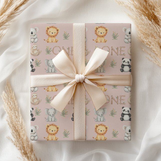Pastel Tropical Wild One Jungle Safari Tiere Geschenkpapier (Von Creator hochgeladen)