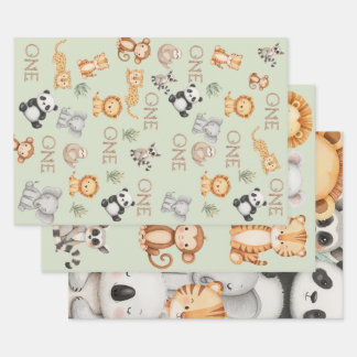 Pastel Tropical Wild One Jungle Safari Tiere Geschenkpapier Set