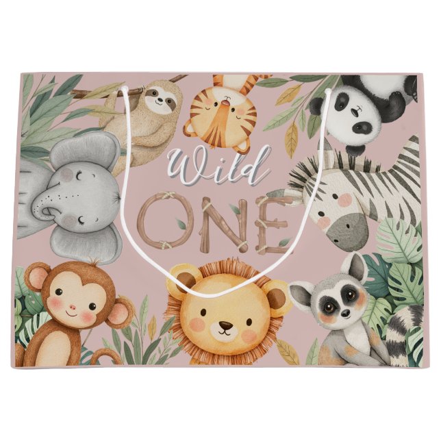Pastel Tropical Wild One Jungle Safari Tiere Große Geschenktüte (Vorderseite)