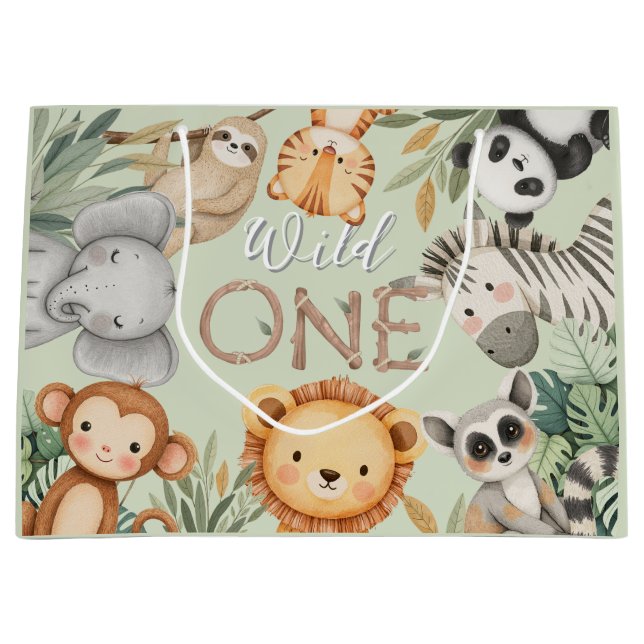 Pastel Tropical Wild One Jungle Safari Tiere Große Geschenktüte (Vorderseite)