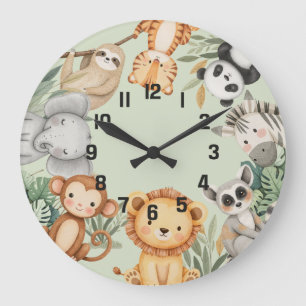 Pastel Tropical Wild One Jungle Safari Tiere Große Wanduhr