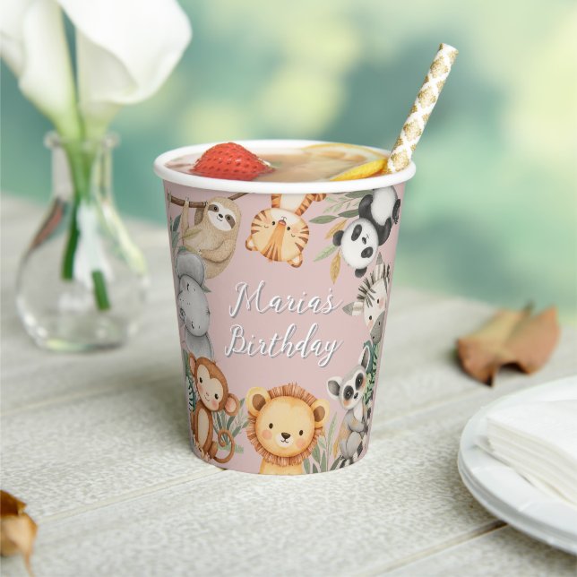 Pastel Tropical Wild One Jungle Safari Tiere Pappbecher (In Situ)