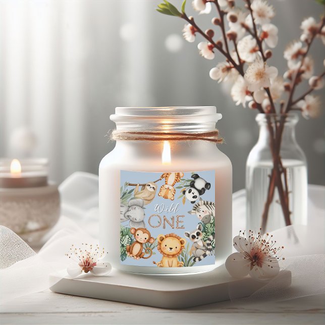 Pastel Tropical Wild One Jungle Safari Tiere Quadratischer Aufkleber (Von Creator hochgeladen)