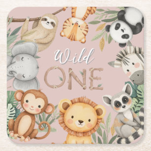 Pastel Tropical Wild One Jungle Safari Tiere Rechteckiger Pappuntersetzer
