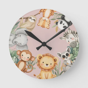 Pastel Tropical Wild One Jungle Safari Tiere Runde Wanduhr