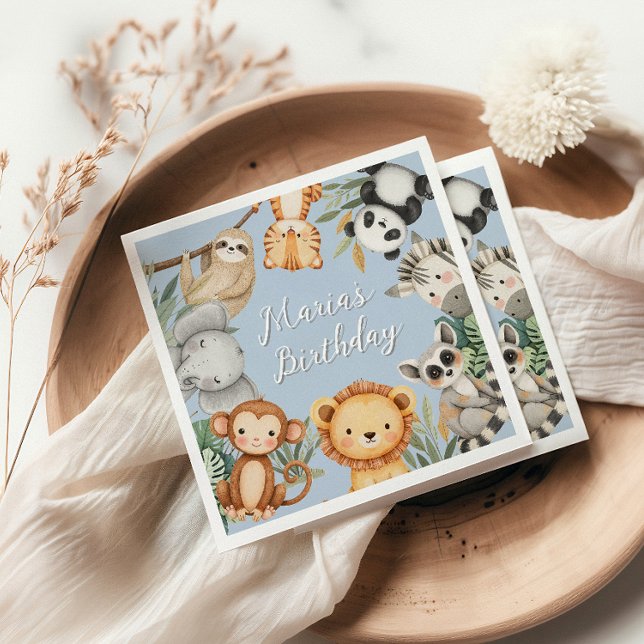 Pastel Tropical Wild One Jungle Safari Tiere Serviette (Von Creator hochgeladen)