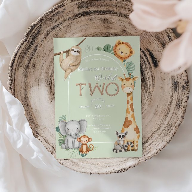 Pastel Tropical Wild Two Jungle Safari Tiere Einladung (Von Creator hochgeladen)