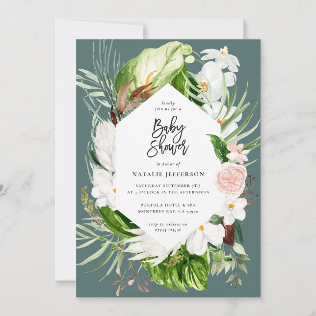 Pastel tropische+ goldene, geometrische Babydusche Save The Date (Vorderseite)