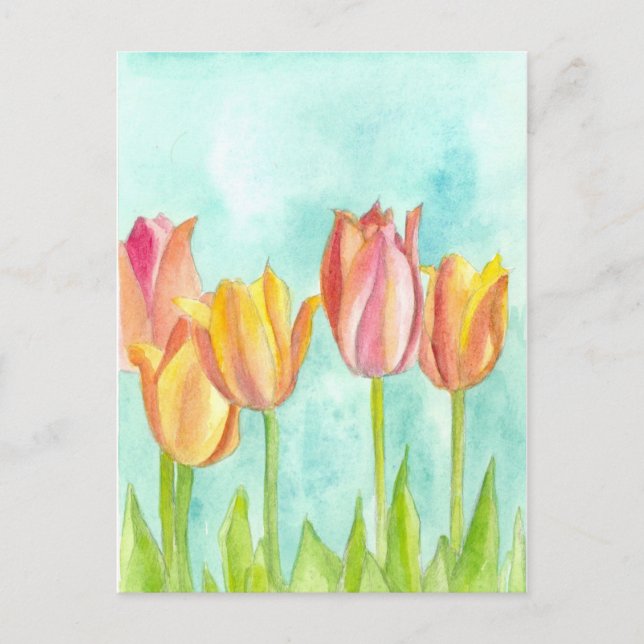 Pastel Tulip Blume Aquarellfarben Weichrosa Postkarte (Vorderseite)