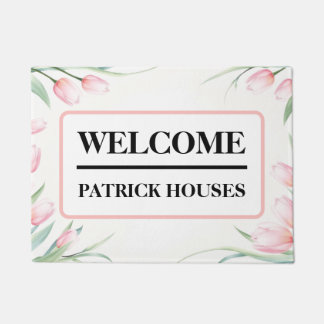 Pastel Tulip Border Personalized Fußmatte