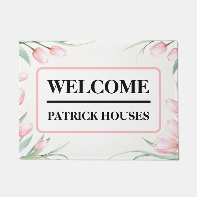 Pastel Tulip Border Personalized Fußmatte (Vorderseite)