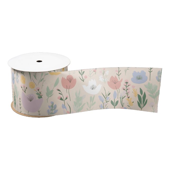 Pastel Tulip Design Satinband (Spule)