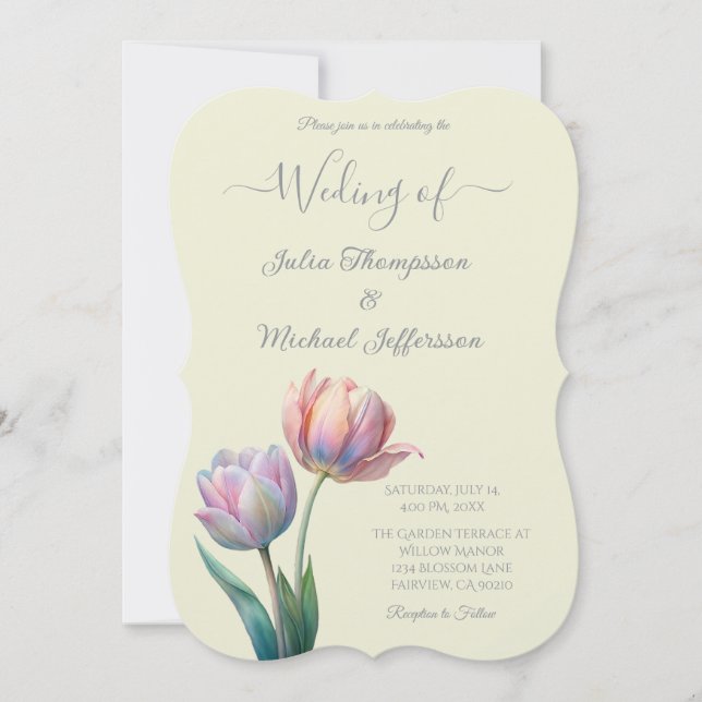 Pastel Tulip Wedding Suite Elegante Typografie Einladung (Vorderseite)