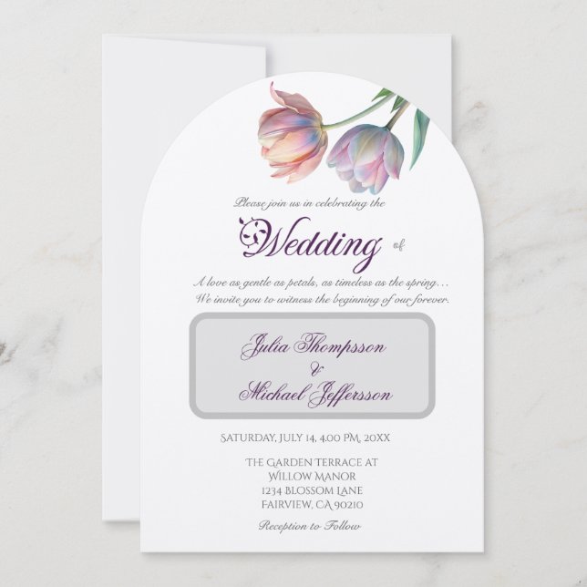 Pastel Tulip Wedding Suite Elegante Typografie Einladung (Vorderseite)