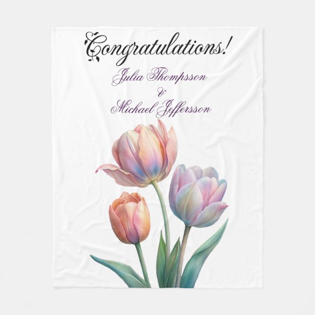 Pastel Tulip Wedding Suite Elegante Typografie Fleecedecke (Vorderseite)
