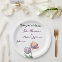 Pastel Tulip Wedding Suite Elegante Typografie Pappteller