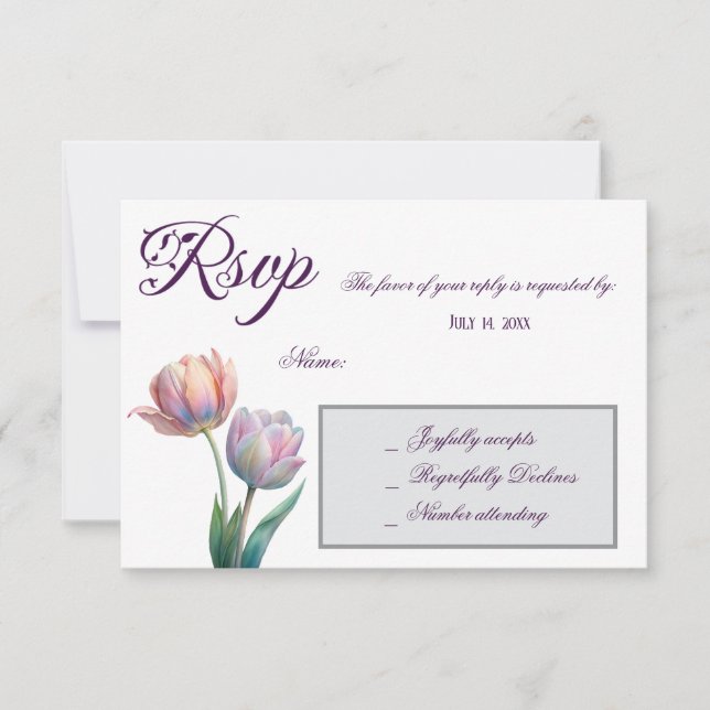 Pastel Tulip Wedding Suite Elegante Typografie RSVP Karte (Vorderseite)