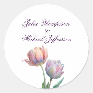 Pastel Tulip Wedding Suite Elegante Typografie Runder Aufkleber