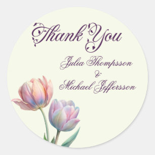 Pastel Tulip Wedding Suite Elegante Typografie Runder Aufkleber