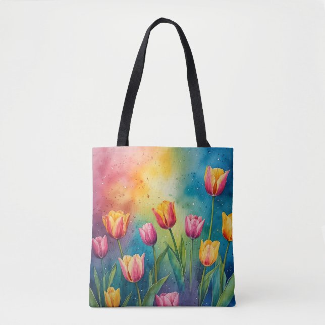 Pastel Tulips Aquarelltasche (Vorderseite)