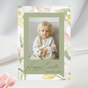 Pastel Tulips und Daffodien Custom Foto Oaster Feiertagskarte