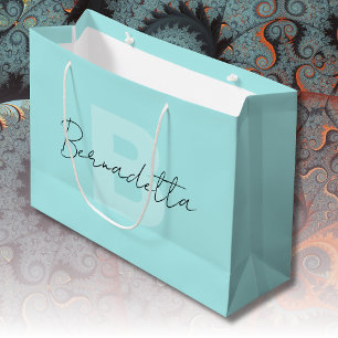 Pastel Turquoise   Elegantes handgeschriebenes Nam Große Geschenktüte