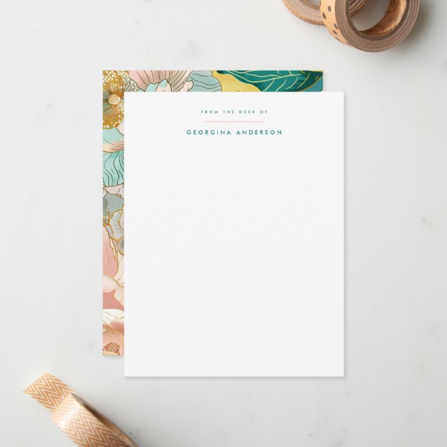 Pastel Turquoise Floral Personal Stationery Mitteilungskarte (Vorderseite/Rückseite Beispiel)