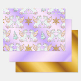 Pastel und Gold Einhorn Weihnachten Geschenkpapier Set