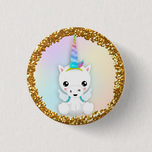 Pastel und Gold Glitzer Einhorn Button
