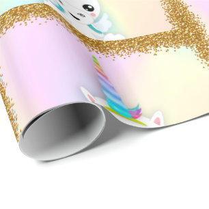 Pastel und Gold Glitzer Einhorn Geschenkpapier