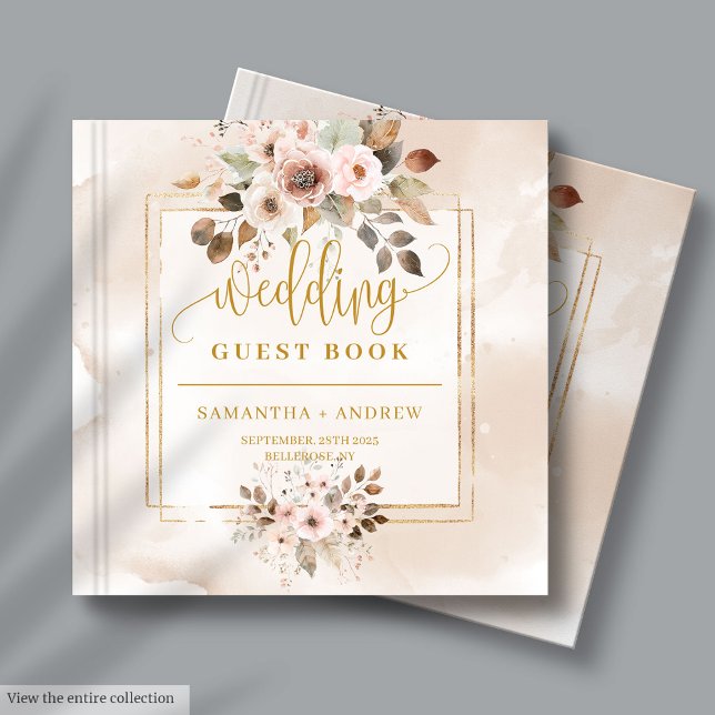 Pastel und Gold Herbst Florals Hochzeitsgast-Büche Gästebuch (Pastel and Gold Autumn Florals Wedding Guest Books)