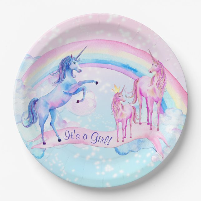 Pastel Unicorn Babydusche Teller (Vorderseite)