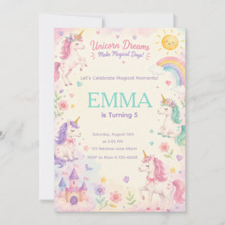 Pastel Unicorn Birthday Invitation Template Einladung