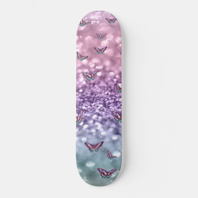 Pastel Unicorn Butterfly Glitzer Traum 3 Skateboard (Vorderseite)