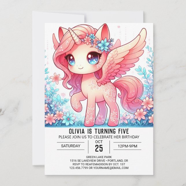 Pastel Unicorn Digitaler Geburtstag Einladung (Vorderseite)