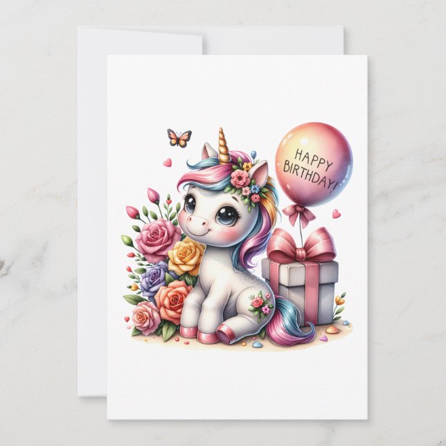 Pastel Unicorn Einladung (Vorderseite)