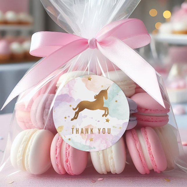 Pastel Unicorn Geburtstagsparty Danke Runder Aufkleber (pastel rainbow unicorn thank you stickers)