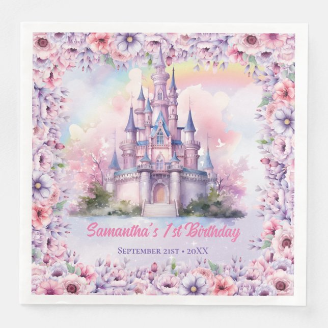 Pastel Unicorn Girl Birthday Fee Castel Serviette (Vorderseite)