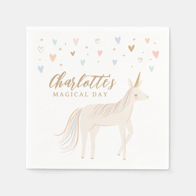 Pastel Unicorn Girl Birthday Serviette (Vorderseite)
