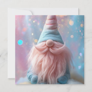 Pastel Unicorn Gnome/Gonk mit flauschig rosafarben Feiertagskarte