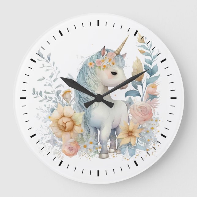 Pastel Unicorn Große Wanduhr (Vorderseite)