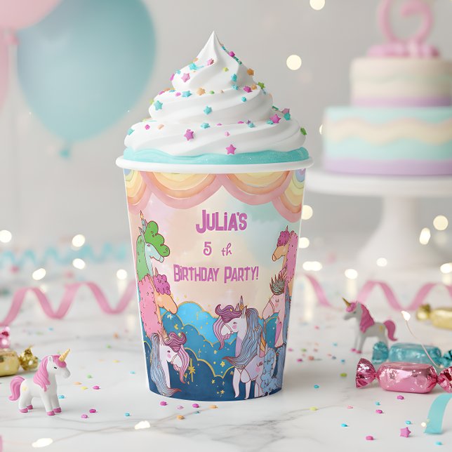 Pastel Unicorn Kindergeburtstag Pappbecher (Von Creator hochgeladen)
