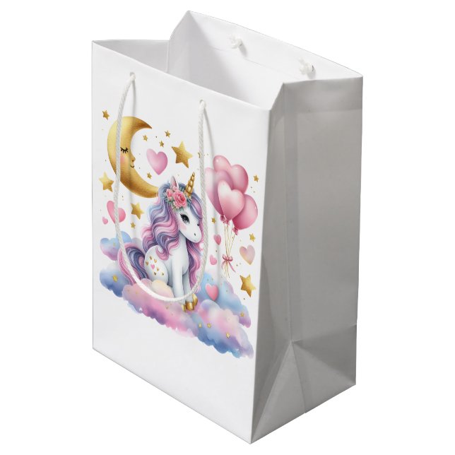 Pastel Unicorn Mittlere Geschenktüte (Rückseite Schrägansicht)