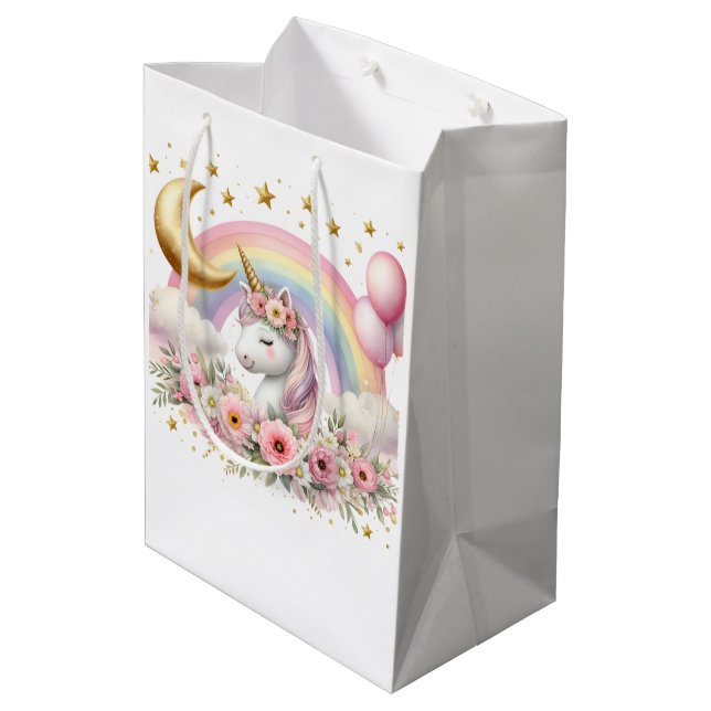Pastel Unicorn Mittlere Geschenktüte (Rückseite Schrägansicht)