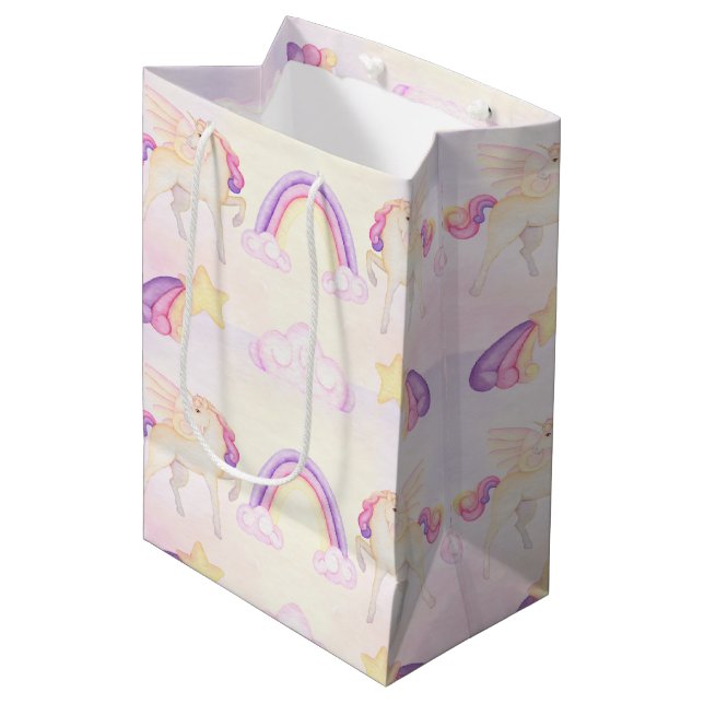Pastel Unicorn Pegasus Mittlere Geschenktüte (Vorderseite Schrägansicht)