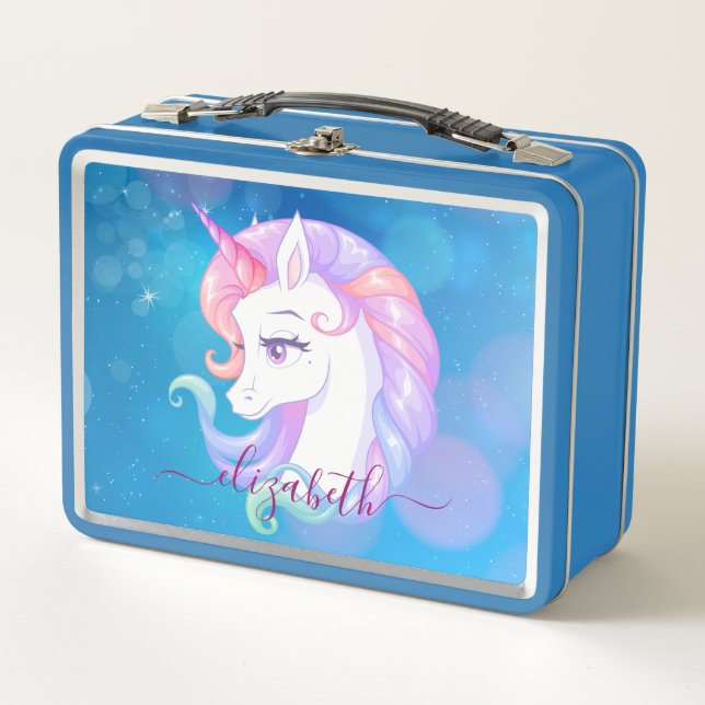 Pastel Unicorn Pony Metall Brotdose (Vorderseite)